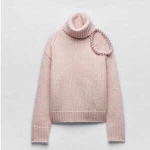 Zara pink pearl cut out sweater